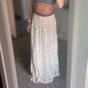 Forever 21 Cream and Orange Floral Maxi Skirt
